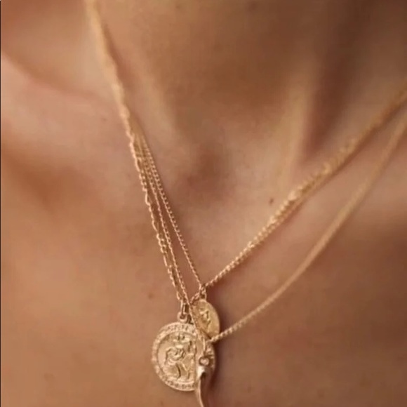 Large Gold St. Christopher Medallion Pendant Layering Necklace